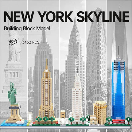 New York Skyline Micro Mini Building Blocks Set for Adults World Famous Landmark Series Architecture Model Kit Toys Gift for Kids 8-12 Ages（3452 Pieces）