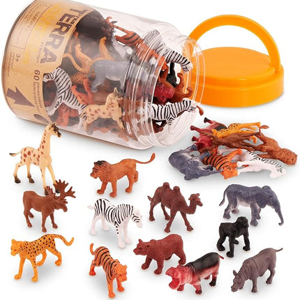 Terra by Battat – 60 Pieces Wild Creatures Tube – Realistic Mini Animal Figurines – Lion, Hippo, Tiger, Bear & More Safari Animals – Educational Toys for Kids & Toddlers 3+ Years