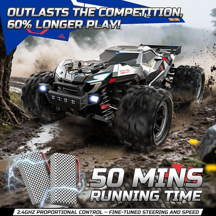 DEERC Brushless Fast RC Cars for Boys & Adults, 55KM/H, 1:18 Off-Road RC Truck, All Terrain 4x4 Racing Mecha Car, 50 Mins, Waterproof Remote Control Monster Truck, Compatible with 3S Battery