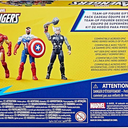 Marvel Avengers Epic Hero Series Team-Up Gift Pack, 4-Inch-Scale (10cm) Captain America, Thor, Iron Man Action Figures, Toys for Kids Ages 4 and Up (Amazon Exclusive)