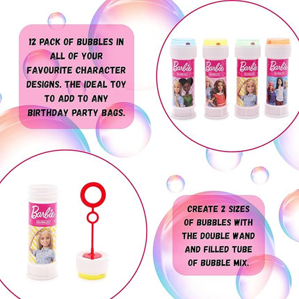 Toyland® Pack of 12 Barbie Bubble Tubs with Wands, 2fl oz Solution & Novelty Maze Lid - Pocket Money & Party Bag Toys