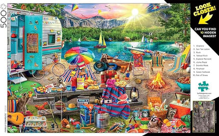 Buffalo Games - Aimee Stewart -Look Closer Family Campsite - 500 Piece Jigsaw Puzzle For Adults -Challenging Puzzle Perfect for Game Nights - Finished Size is 21.25 x 15.00
