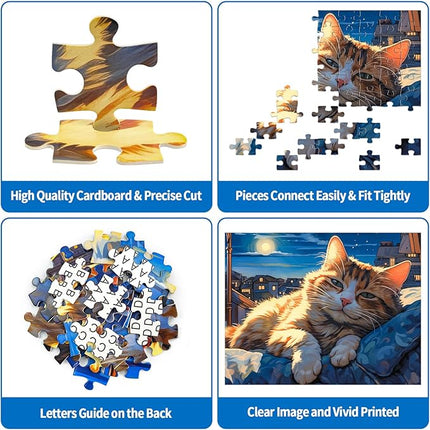 100 Piece Puzzles for Kids, Sleepy Cat 100 Piece Puzzles for Adults, Side Lying Cat Puzzle Cozy Scene Puzzle, Cute Kitten Jigsaw Puzzles 100 Pieces for Seniors Teens Kids Ages 6-10
