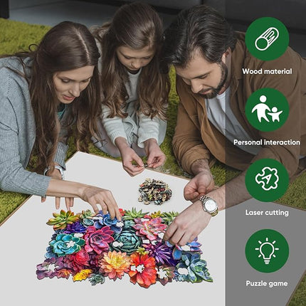 delobil Rectangular Succulent Wooden Puzzles,500 Pieces Jigsaw Puzzles 18.5'' x11.7'', Unique Design Liberty Wooden Puzzles for Adults and Kids, Family Game Gift Royal Size