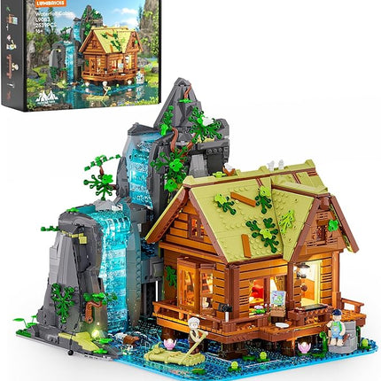 Waterfall-Cabin Lighting Building-Bricks Set - 2539 Pcs Retro Waterfall House Collection LED Light Set for Adults and Retro House Architecture Building Collectors