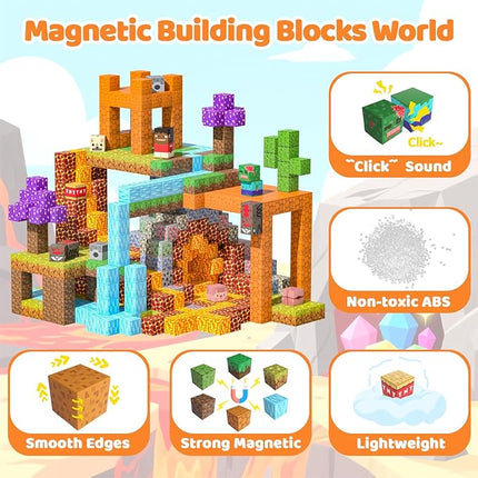 Magnetic Blocks, 100PCS Magnetic Building Blocks, Stacking Magnets for Kids, Sensory Toy for STEM Constructions Magnet Blocks for Boys Girls Age 3+, Christmas Birthday Gifts
