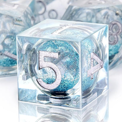 AUSTOR 7-Die DND Dice Set Sharp Edge Resin Dice Handmade Polyhedral Dice for Dungeons and Dragons RPG MTG Table Games（Liquid Quicksand, Light Blue