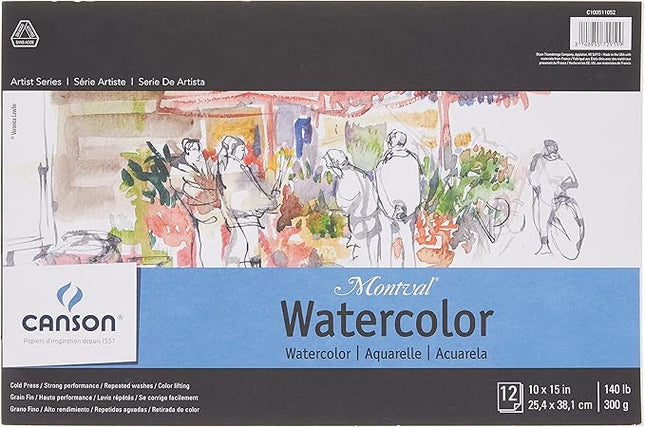 Canson Artist Series Montval Watercolor Paper, Foldover Pad, 10x15 inches, 12 Sheets (140lb/300g) - Artist Paper for Adults and Students - Watercolors, Mixed Media, Markers and Art Journaling