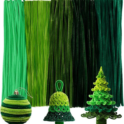 Caydo 200 Pieces Gradient Green Pipe Cleaners,Thick Fluffy Chenille Stems, Pipe Cleaner Crafts for Arts & Crafts, Perfect for Making Animals, Flowers, and St. Patrick's Day Decorations
