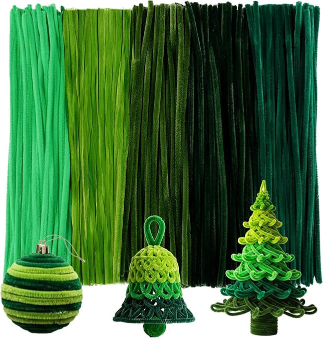 Caydo 200 Pieces Gradient Green Pipe Cleaners,Thick Fluffy Chenille Stems, Pipe Cleaner Crafts for Arts & Crafts, Perfect for Making Animals, Flowers, and St. Patrick's Day Decorations
