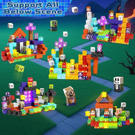 Goody King 150pcs Magnetic Blocks with Light Blocks, Stem Educational Magnet Toys for Kids Ages 3+, Montessori Magnetic Cubes Halloween Gifts, Creative Construction Building Cubes Set for Boys Girls