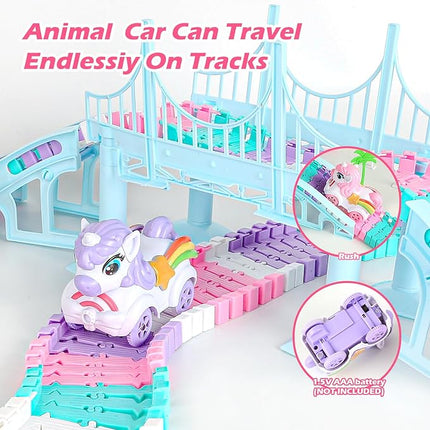 268 PCS Unicorn Race Tracks for Kids Toys, Glow in The Dark Magic Toy Set, 2 Unicorn Cars Track, Flexible DIY Track Set, Birthday Gift for Age 3-9 Boys Toddler Girls