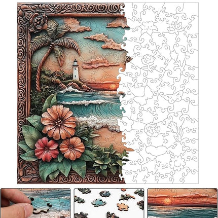 Wooden Puzzles for Adults 500 Pieces, Lighthouse Wooden Jigsaw Puzzles, Adult Puzzles Wooden Toys Home Decor Gift Family Brain Game for Men Women Elders Seniors, 15.9x15.9 inch