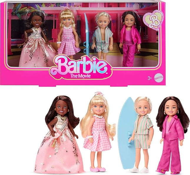 Barbie The Movie Chelsea Collectible 4-Pack Dolls, Includes, Ken, President, Gloria Characters with Removable Outfits