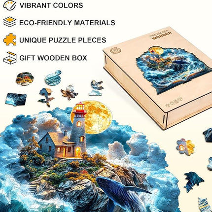 Wooden Puzzles for Adults, Wooden Jigsaw Puzzles for Adults Kids, Dream Sea Wonder Unique Shaped Wood Puzzles Adult, Creative Gifts for Friends Family Game, Home Decor(11.4 * 10.6in 175pcs)
