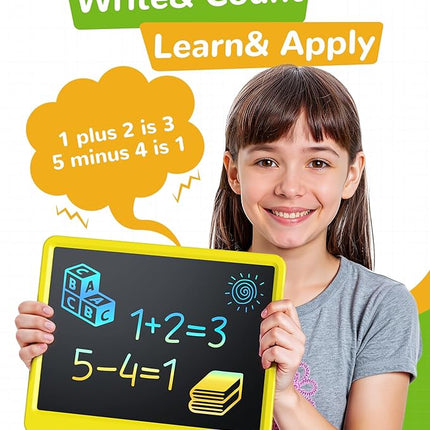 KOKODI LCD Writing Tablet, 12 Inch Colorful Toddler Doodle Board Drawing Tablet, Erasable Reusable Electronic Drawing Pads, Educational and Learning Toy for 3-6 Years Old Boy and Girls(Yellow)