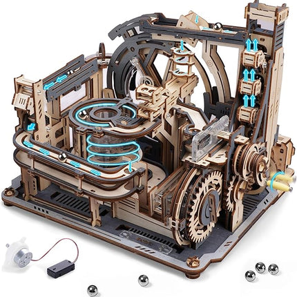 ROBOTIME Motorized Wooden Puzzles for Adults - 3D Puzzles for Adults LGC01 Marble Spaceport - Wooden Marble Run Model to Build - Space/STEM/Engineering Gift