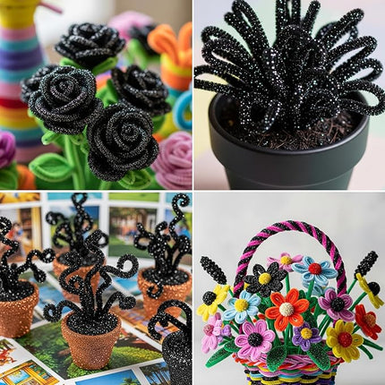 Caydo 200 Pieces Glitter Black Pipe Cleaners,Thick Fluffy Chenille Stems, Pipe Cleaner Crafts for Arts & Crafts, Perfect for Making Animals, Flowers, and Festive Decorations