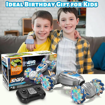 Gesture Sensing RC Stunt Car, Remote Control Car Birthday gifts for kids Age 6-12, 2.4Ghz Hand Controlled Twist Cars, 360° Rotating Transform Off Road Car Toy for Boys Girls Age 6 7 8 9 10 11+ (Gray)