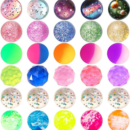 Pllieay 30 Pieces Bouncy Balls for Kids, 32mm Bouncy Ball Bulk Assorted Rubber Balls with Storage Bag for Party Favors, Birthday Gift and Class Prizes (6 Styles)