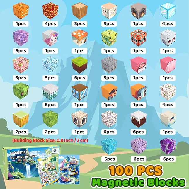100PCS Magnetic Blocks - Magnet Toys for Kids, Boys and Girls, Magnetic Building Blocks Cubes, Stacking Magnets for Kids, Birthday Gifts for Boys and Girls Age 3+ Years Old