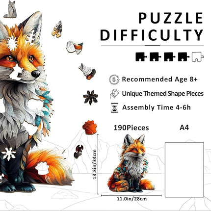 Wooden Puzzles for Adults - Artistic Fox Wood Puzzles Adult - Unique Animal Shape Wooden Jigsaw Puzzles for Adults - Birthday Gifts for Puzzle Lovers, Family (13.3 * 11in)
