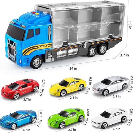 TEMI Transport Cars Carrier Set Toys w/Play Mat, Die-cast Vehicles Truck Alloy Metal Race Model Car Toys for Toddler Age 3-9 Kids Boys & Girls