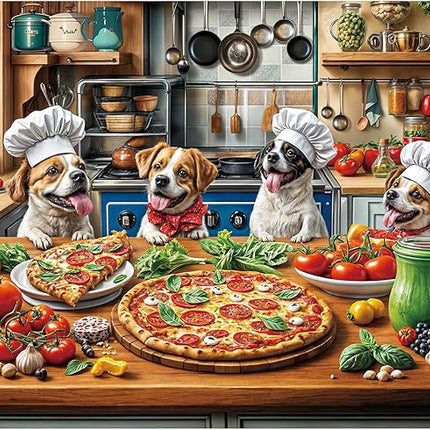 Funny Dog Pizza Jigsaw Puzzle, 1000 Piece Puzzle for Adults, Food Kitchen Jigsaw Puzzle, Animal Pet Lover Challenging Puzzles, Home Decoration Puzzle, Interlock Perfectly No Dust
