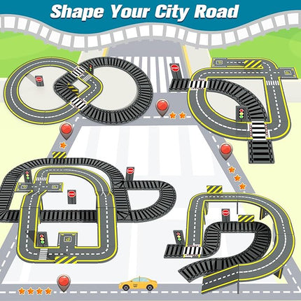 Magnetic Tiles Road & Train Track Expansion Pack Magnetic Building Blocks Construction Kids Toys for Ages 3-12 Boys Girls Building Toys Includes Road Tracks, Traffic Lights, Parking Spot