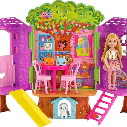Chelsea Barbie Doll And Treehouse Playset With Pet Puppy
