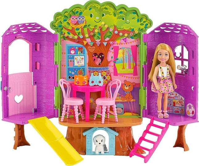Chelsea Barbie Doll And Treehouse Playset With Pet Puppy