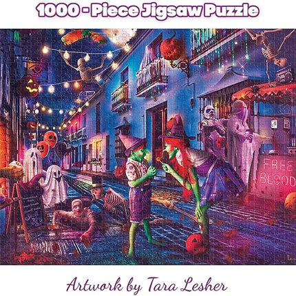 Boo Boulevard Halloween Puzzle by Tara Lesher | 1000 Piece Jigsaw Puzzle for Adults and Kids | Interactive Brain Teaser for Family Game Night | 29 x 20 Inches