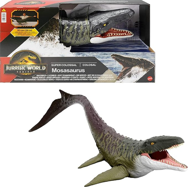 Mattel Jurassic World Rebirth Super Colossal Mosasaurus Action Figure, Dinosaur Toy with 2 Attack Actions, Movie-Accurate & Posable