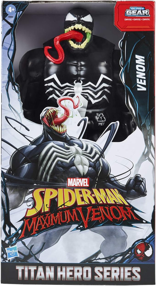 Spider-Man Maximum Venom Titan Hero Venom Action Figure, Inspired by The Marvel Universe, Blast Gear-Compatible Back Port, Ages 4 and Up, Black