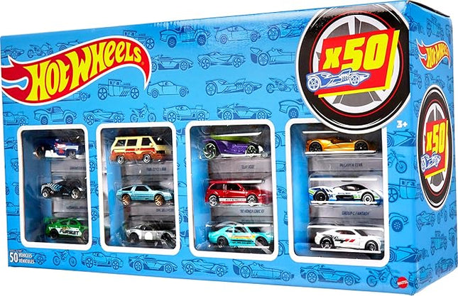 Hot Wheels Set of 50 Toy Trucks & Cars in 1:64 Scale, Individually Packaged Vehicles (Styles May Vary)