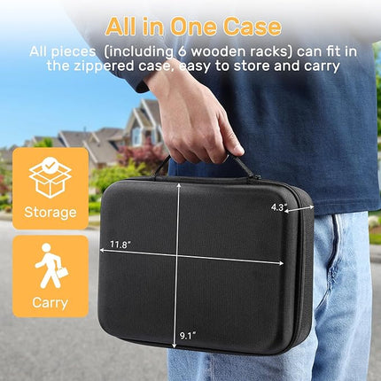 Rummy Cube 6 Player Edition with 6 Wooden Racks/Trays, 160 Large Numbers Rummy Tiles Set with Zippered Case, Rummy Travel Game Set with 6 Tiles Holders - Classic Board Games for Family Adults Kids