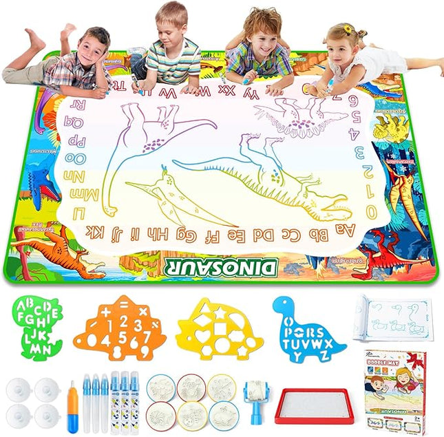 Jasonwell Aqua Water Doodle Mat 60x40 Inches Large Magic Drawing Doodling Mat Coloring Mat Educational Toys Christmas Birthday Gifts for Kids Toddler Boys Girls Age 2 3 4 5 6 7 8 Year Old (Dinosaur)