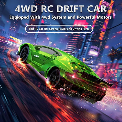 Remote Control Car RC Drift Car 2.4GHz 1:24 4WD 15KM/H High Speed Racing Sport Car with LED Lights Drifting Tire Racing Sport Toy for Adults Boys Girls Kids Gift 2Pcs Rechargeable Batteries