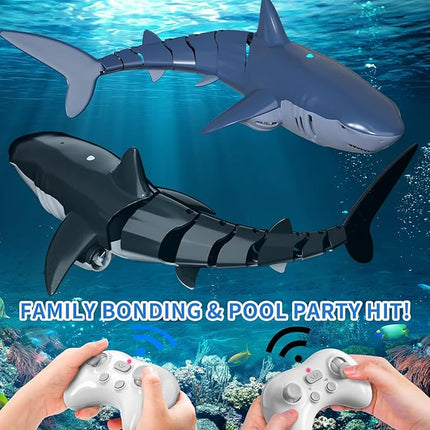 2.4GHz Remote Control Shark Toy for Pool, 1:18 Scale High Simulation RC Shark with Light & Spray Water, Electric Remote Controlled Swimming Water Pool Toys for 4 5 6 7 Year olds Kid Boys Girls