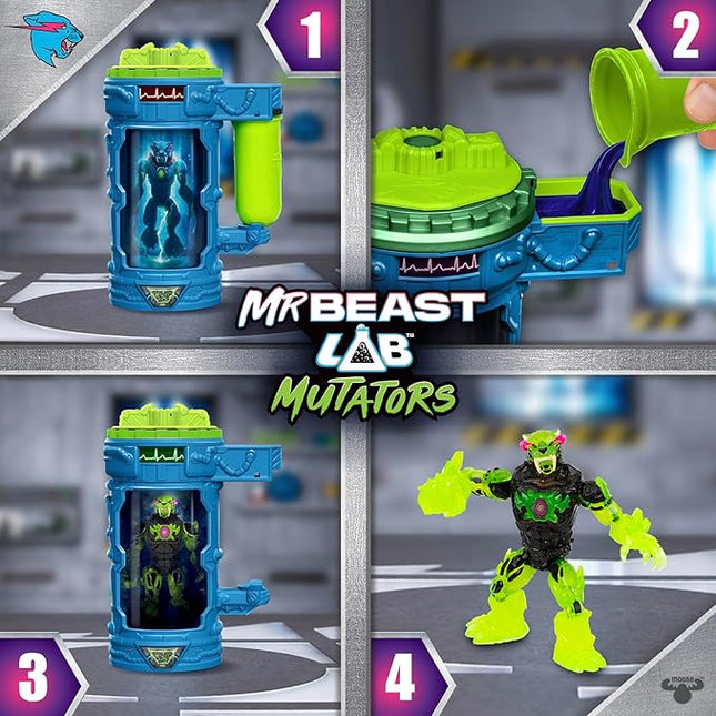 MRBEAST LAB Hyper Fusion Mutators, Experiment & Create The Atomic Earth Panther, Add Mutation Fluid, Press The Fingerprint Scanner & Reveal The Panther, Over 20 Points of Articulation, Collect All 3