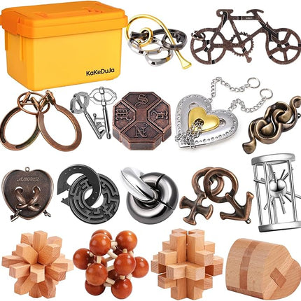 Metal Brain Teaser Puzzles Disentanglement Puzzles Metal Wooden Brain Teaser Puzzle 16pcs Logic Metal Puzzle for Adult Kid Toy Lock Puzzles Gift for Adults Teenagers Kids