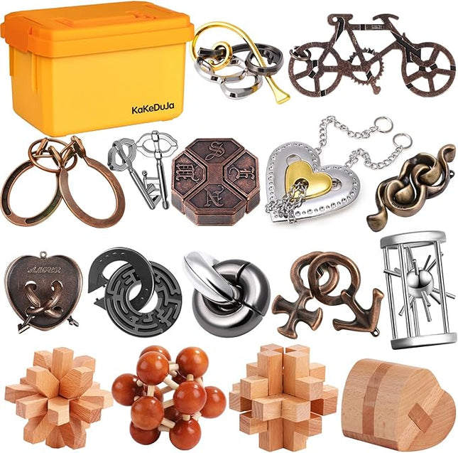 Metal Brain Teaser Puzzles Disentanglement Puzzles Metal Wooden Brain Teaser Puzzle 16pcs Logic Metal Puzzle for Adult Kid Toy Lock Puzzles Gift for Adults Teenagers Kids
