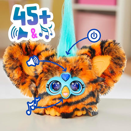 Furby Furblets Ty-Bee Mini Friend, Electronic Plush Toys for Girls & Boys, Orange Tiger, Speaks Furbish & Plays Music, Series 5, Back to School Gifts, Ages 6+