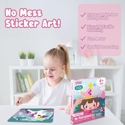 BINCA Dotties Dot Art Activity Kit, 1500+ Stickers, 8 Unicorns & Princesses Mess-Free Activities, DIY Dot Sticker Art for Toddlers, Kids Travel Activities, Craft Kits & Gifts for Girls Ages 4,5,6,7