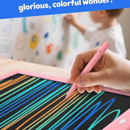 TEKFUN LCD Writing Tablet Doodle Board, 10inch Colorful Drawing Pad for Kids, Mess Free Coloring for Toddlers, Toys Gifts for 3 4 5 6 7 8 Year Old Girls Boys (Pink)