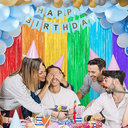 2 Pack Rainbow Foil Fringe Curtains Streamers Party Decorations 3.3 x 8.2 ft, Tinsel Curtain Fringe Backdrop for Parties, Door Fringe Birthday Streamers, Barbie Backdrop Birthday Party Decorations