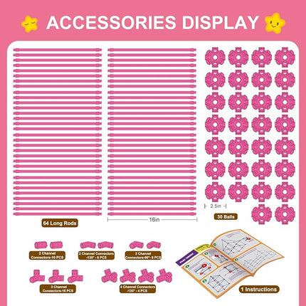 SpringFlower Fort Building Kit for Kids,STEM Construction Toys, Educational Gift for 3 4 5 6 7 8 9 10 11 12 Years Old Boys and Girls,Ultimate Creative Set for Indoor & Outdoors Activity,140 Pcs,Pink