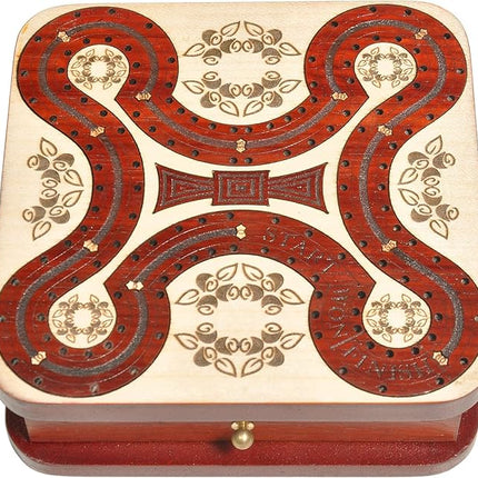 PALM ROYAL HANDICRAFTS 2 Track Wooden Cribbage Board - Two Player Cribbage (60 House) - Alphabet X Track Cribbage Board-2 Decks of Cards and pegs Available (5.5 x 5.5 Inches Small).