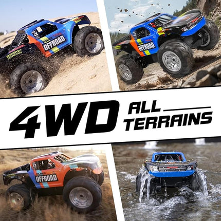 1/12 Big Amphibious Remote Control Car，Monster Truck Pool Toy w/ Waterproof Remote, 4WD, 2.4G, 2 Modular Batteries (60+Mins), Off Road All Terrains RC Car For Boys Adults Kids 4-12, Ideal Gift-Blue