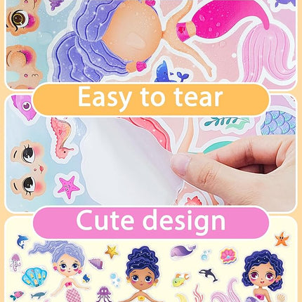 24 Pcs Make Your Own Mermaid Sticker Sheets for Kids with Mermaid Face Stickers for Toddlers Girls Crafts Activities Gift Bag Stuffers Birthday Party Valentines Day Gifts for Kids Classroom